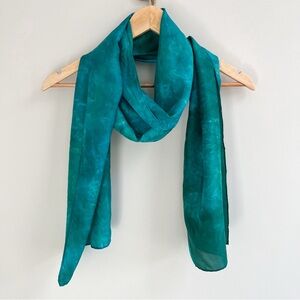 Vintage Y2K Handpainted Tie Dye Blue & Green Silk Rectangular Scarf